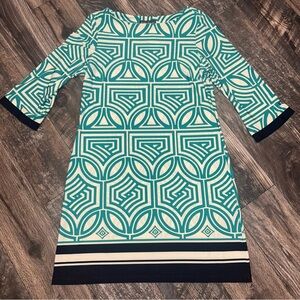 Jessica Howard Shift Geometric Patterned Dress Teal And Navy Women’s Large